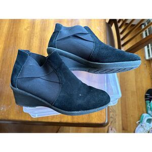 Sole Senseability Womens Black Round Toe Pull On Wedge Ankle Boots Size 7 VGUC